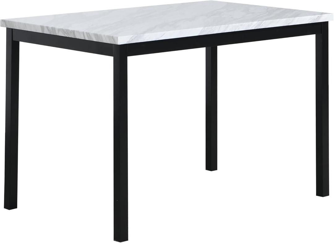 Roundhill Furniture Noyes Metal Dining Table with Laminated Faux Marble Top, Off-White