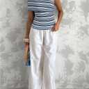 GORGLITTER Women's Striped Off The Shoulder Tops Asymmetrical Neck Sexy Going Out Top (M)