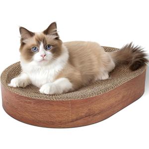 ComSaf Cat Scratching Board - Cat Scratcher Bed for Indoor Cats, Corrugated Cardboard Cat Scratch Pad, Durable Oval Cat Scratcher Bed Bowl for Kitten, Furniture Protector (Walnut Color)