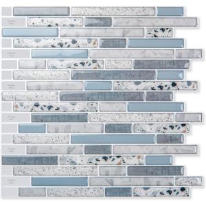 Art3d Peel and Stick Kitchen Backsplash Self-Adhesive Wall Tile Stone, 10 Sheets (Light Blue)