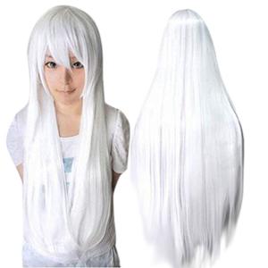 ANOGOL Wig Cap+32 In/ 80 cm Long White Wig White Cosplay Wigs, Straight Whitish Synthetic Wig with Bangs for Anime Cosplay, Peluca Blanca Long Straight Wigs for Halloween Costume Party