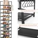 LANTEFUL 10 Tiers Tall Shoe Rack 20-25 Pairs Boots Organizer Storage Sturdy Narrow Shoe Shelf for Entryway, Closets with Hooks, Black