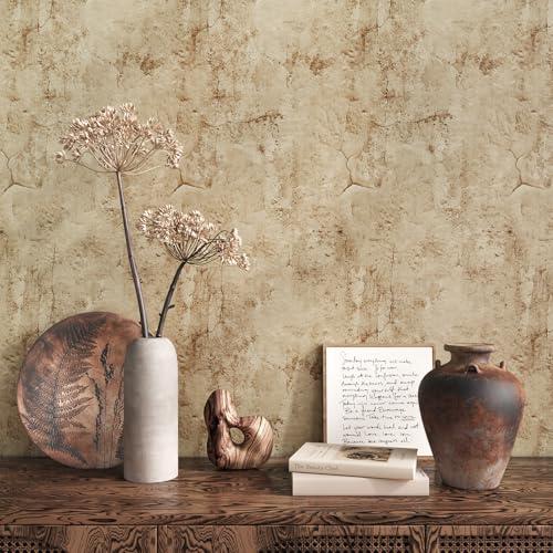 VEELIKE Aged Tan Concrete Wallpaper Peel and Stick Textured Distressed Concrete Look Wallpaper for Bedroom Living Room 15.7''x118'' Removable Waterproof Stone Contact Paper for Accent Wall Countertops