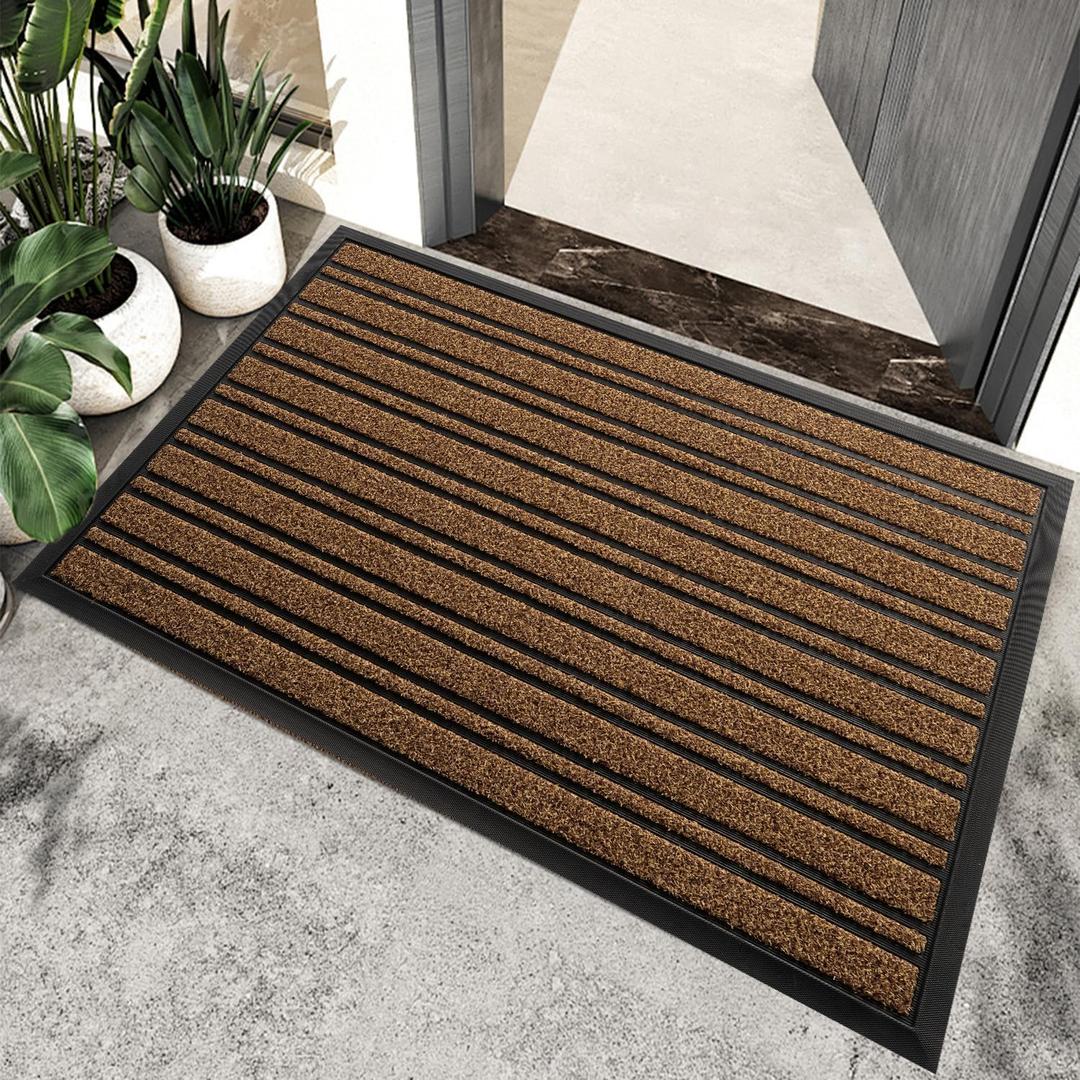 BEHERO Door Mat Outdoor Entrance, Extra Durable Front Door Mat Outside, Heavy Duty Welcome Mat for Outside Entry, Back Door Mats Non Slip, Waterproof All-Season Doormats, 36x24 Inch, Beige Brown