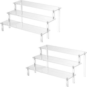 2PCS Acrylic Risers Display Stands, 3 Tier Perfume Organizer Display Shelf & Versatile Cupcake Stand Holder, Display Risers for Figures, Dessert Shelves for Party for Decoration and Organizer (2PACK Large 11.8IN)