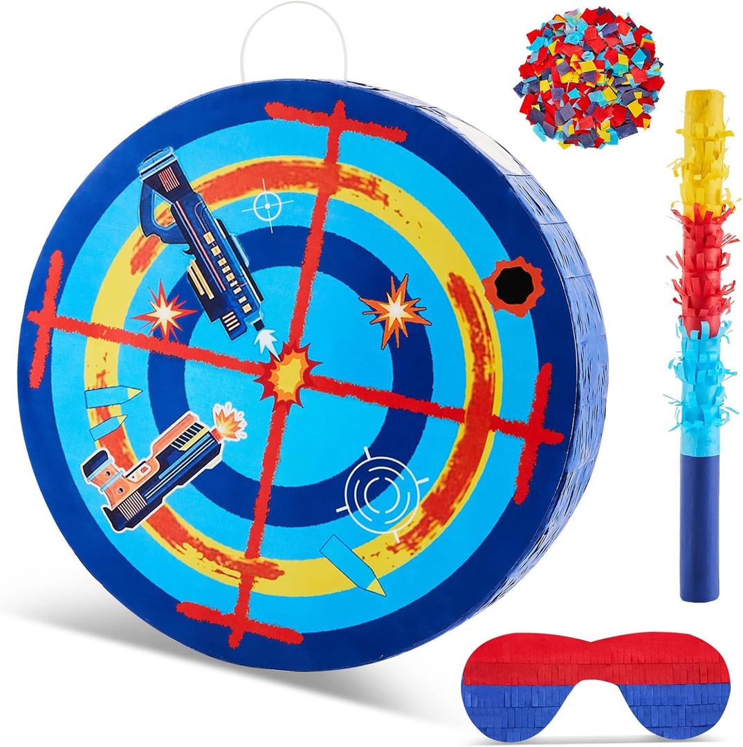 Lewtemi 13.3 Inch Shooting Targets Piata Dart Theme Battle Piata Set with Blindfold, Stick and Confetti Birthday Boy Decorations for Birthday Parties, Kids Carnival, Holiday