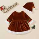 Newborn Baby Girl Christmas Outfit Santa Dress Ruffle Long Sleeve Velvet Romper Dresses Xmas Clothes With Hat (Brown)