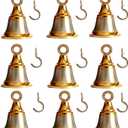 Solid Brass Pooja Bells with J Hook Home Decor Christmas Bells Wall Hanging Jingle Bell Ornaments New (6, Golden & Silver Bell 2 INCH)