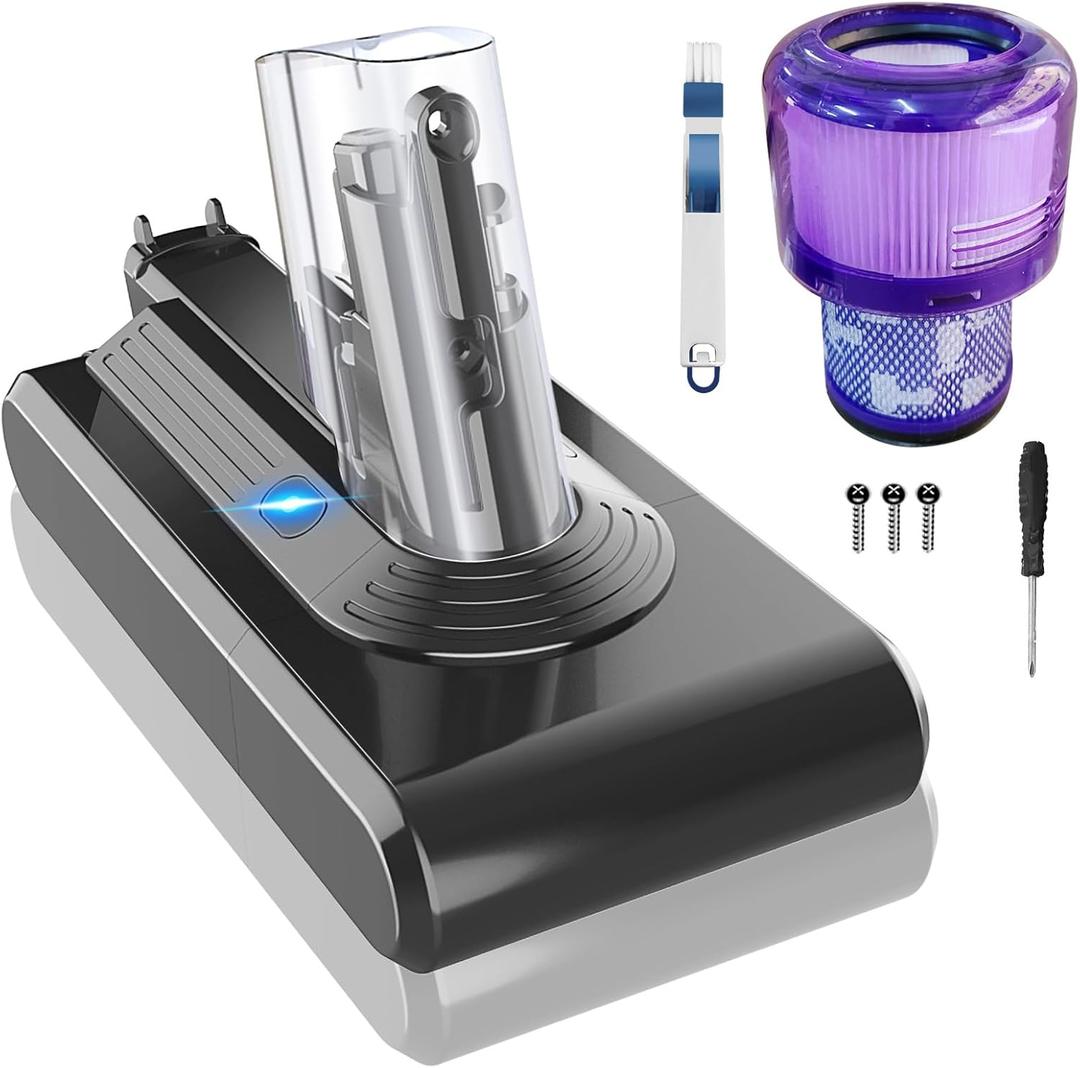 svetyd V11 Battery 25.2V 6.0Ah 6000mAh Compatible with Dyson SV14 V11 Absolute Complete Cordless Vacuum Cleaner Li-ion Battery + 1 Post HEPA Filter + 1 Brush + Screwdriver(Screw Mounted)