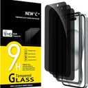 NEW'C 3 Pack Privacy for iPhone 16, iPhone 15 Screen Protector (6.1 inches), Anti-Spy Tempered Glass Film,Enhanced 28-Degree Privacy Angle with Easy installation tool Included