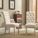Roundhill Furniture Habit Solid Wood Tufted Parsons Dining Chair (Set of 2), Tan
