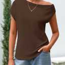 PRETTYGARDEN Womens Off The Shoulder Tops 2026 Summer Casual Short Sleeve Tunic T Shirts Lightweight Knit Sweaters (Brown, XXL)