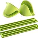 Oven Mitts and Pot Holders Sets, Mini Silicone Oven Mitts Heat Resistant (1 Pair), Pot Lid Holder While Cooking (1 Pair), Non-Slip Silicone Pot Holders & Spoon Rest, Dishwasher Safe