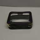 Travel Clear Makeup Bag with Makeup Brush Bag, Leather Makeup Case Toiletry Bag, Portable Cosmetic Bag Case, Transparent Waterproof Cosmetic Organizer Storage Bag for Women, Medium, Black