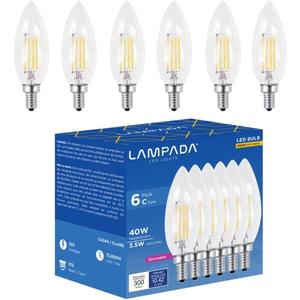 Lampada Chandelier Light Bulbs Dimmable LED, E12 Base Candelabra Bulbs, 40W Equivalent Light Bulbs, 3000K Warm White, 300 Lumens, Vintage LED Edison Bulbs, B11 Decorative Light, 6 Pack