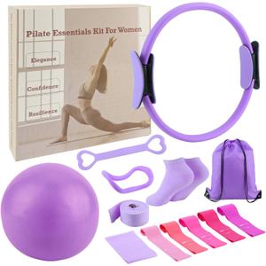 ASIEIT 13 PCS Pilates Kit for Women, Home Pilates Equipment with 5 Resistance Bands, 14'' Magic Circle, Pilates Ball and Ring, Compact Workout Set for Home Workout, Strength and Flexibility (Purple)