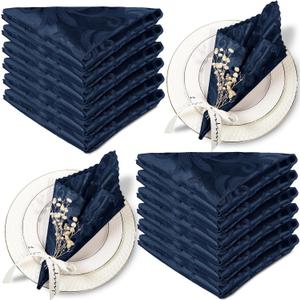 Aormenzy 50 Pack Navy Blue Satin Napkins, 17 x 17 Inches, Floral Pattern, Set of 50