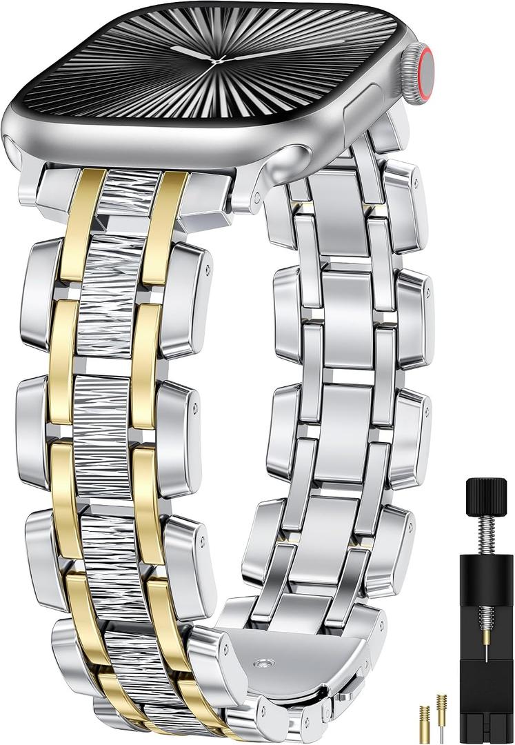 Compatible with Apple Watch Band Women 42/41/40/38/44/45/46/49mm, Dressy Stainless Steel Metal Elegant Jewelry Dainty Bracelet Designer Strap for iWatch Series 11 10 9 8 7 6 5 4 SE/Ultra 3 2 1