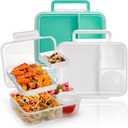 2 Pack Bento Box with Handle, 56Oz Leak-proof Lunch Container for Kids, 3 Compartments Salad Dressing Box with Sauce Cup, Meal Prep Container with 2 Removable Tray, Microwave&Dishwasher Safe