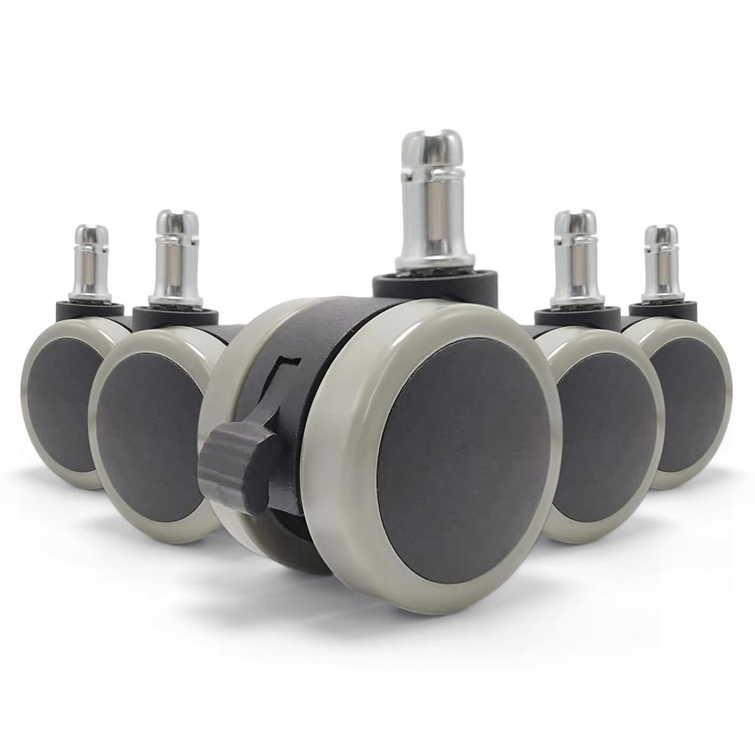Office Chair Brake Twin Caster Wheels,Universal Fit 2 Inch Castors Replacement,Smooth Silent Chair Casters Wheels for Office Chairs,Gaming Chair,Swivel Chair,Pushchair DIY,Dark Gray(Set of 5)