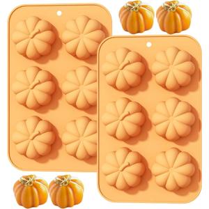2 Pcs Pumpkin Silicone Chocolate Mold 3D Fall Halloween Chocolate Molds Thanksgiving Cake Pan Autumn Harvest Theme Candy Baking Soap Candle Molds for Home Party Decor