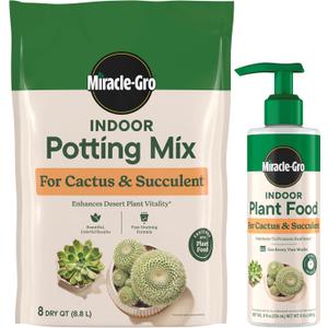 Miracle-Gro Indoor Potting Mix (8 qt.) and Indoor Plant Food (8 fl. oz.) for Cactus & Succulent - Bundle for Growing and Fertilizing Indoor Cacti and Succulents