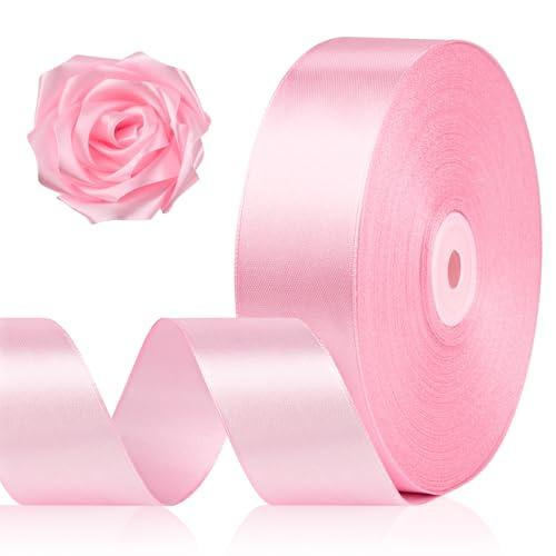 1-1/2 Inch 100 Yards Pink Satin Ribbon, Solid Fabric Ribbon Roll for Flower Bouquet, Gift Wrapping, Roses Making, Handmade Crafts