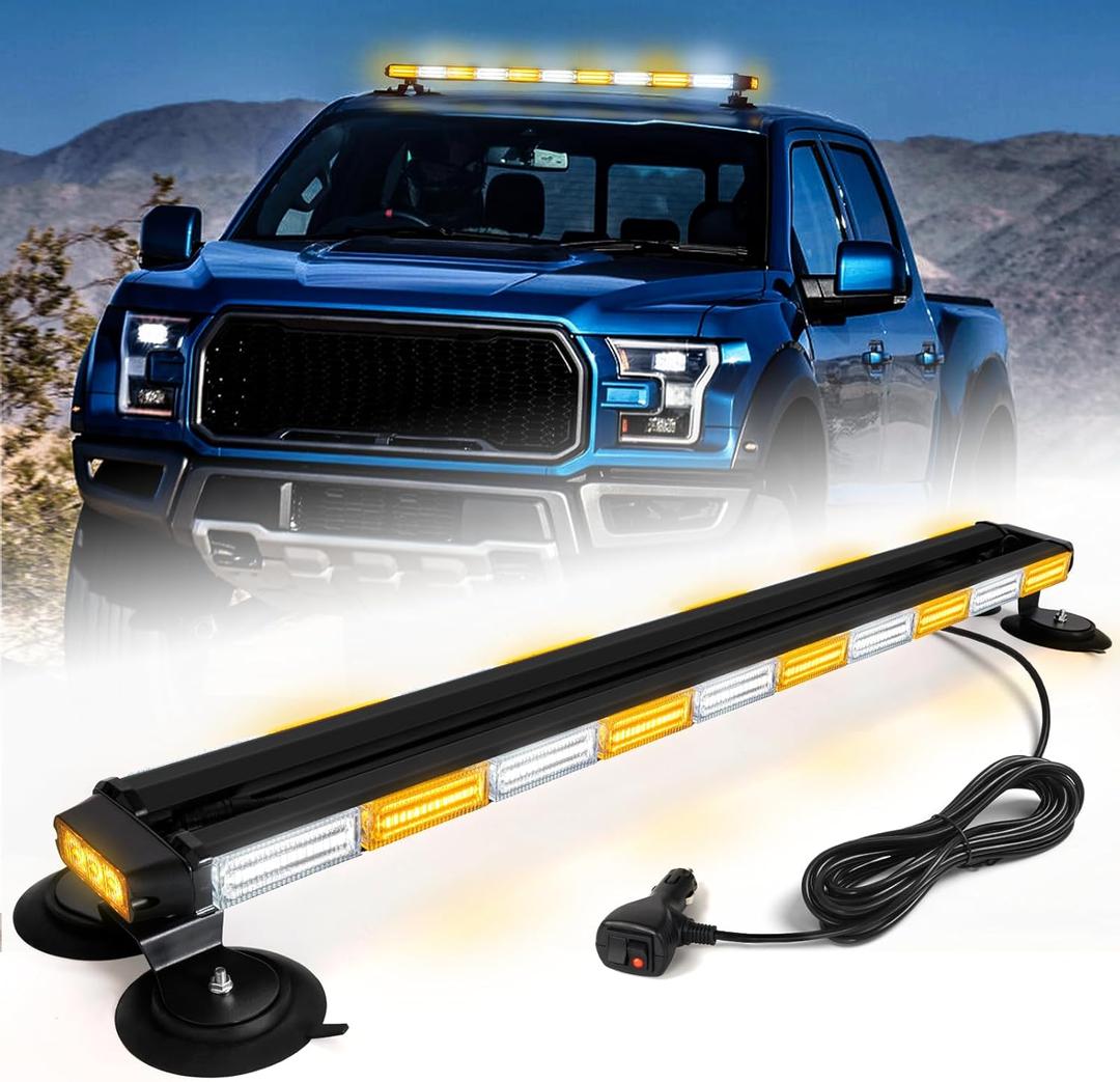 42" Roof Top Strobe Light Bar Amber White Emergency Traffic Advisor Lights, Double Side Warning Safety Flashing w/Magnetic Mount for Construction Vehicles Plow Trucks Pickup, Amber/White