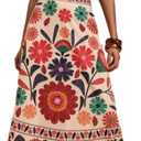 Womens Printed Skirt Outfits Floral Halter Crop Top A Line Maxi Skirt Casual Going Out Sets (Red Green) XX-Large
