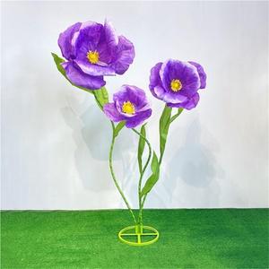 3Pcs Artificial Decorative Flowers, Tall Paper Flowers with Stand, Fake Flowers for Wedding, Party Backdrop and Store Display(Purple)