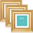 LaVie Home 6x6 Picture Frames (3 Pack, Gold) with Mat for 4x4 Photos Rustic Wood Grain Photo Frame with High Definition Glass for Wall Mount & Table Top Display, Set of 3 Square Frame