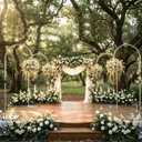 Heavy Duty Half Wedding Arch Backdrop Stand with Hooks Adjustable 5.6-7.6FT, Adjustable Height 5.58–7.55FT
