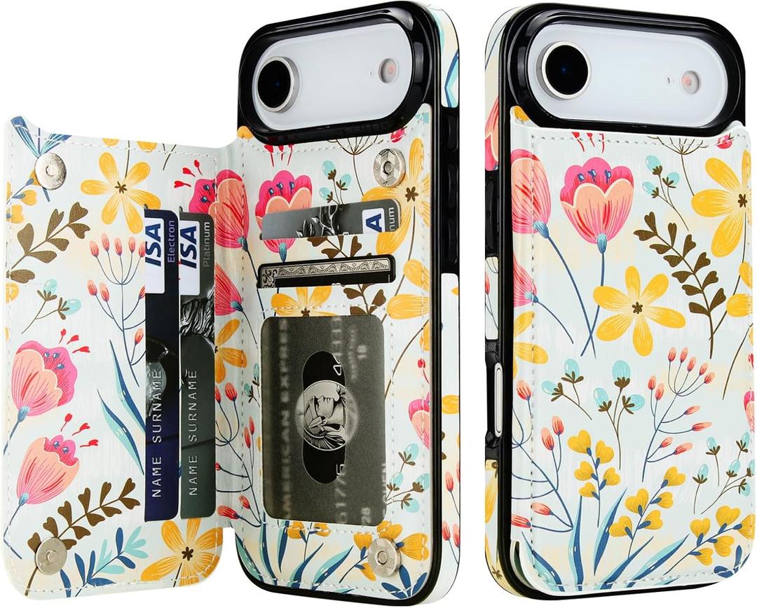 HAOPINSH Wallet Case with Card Holder for iPhone 17 Air, Floral Flower Pattern Back Flip Folio PU Leather Kickstand Card Slots Case for Women Girls,Shockproof Cover 6.5"