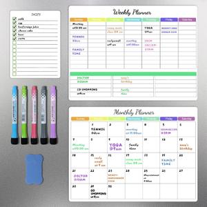 Magnetic Dry Erase Calendar Whiteboard Set (3-Pack) for Fridge - 16.5x12 Inch Whiteboard, Large Space for Schedules, Chores & Meals, with 5 Markers & Eraser, Starts from Monday