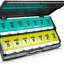 Extra Large Weekly Pill Organizer 2 Times a Day - Remtise Am/Pm Daily Pill Case Medicine Organizer, Push Button 7 Day Pill Box for Pills/Vitamin/Cod Liver Oil/Supplements (Cyan & Yellow)