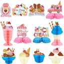 12 PCS Ice Cream Party Decorations Ice Cream Honeycomb Centerpiece Ice Cream Birthday Party Decorations Table Centerpieces for Sweet One Baby Shower Birthday Themed Parties