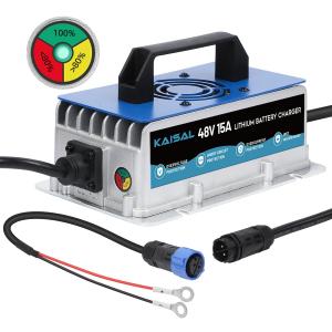 Lithium Battery Charger 48 Volt/58.4V 15A for 48V (51.2V) LiFePO4 Battery 0V Wake Up 48V Lifepo4 Battery Charger, IP67 Waterproof, for Golf Cart, Cars, Forklift, Outboard, Boat, Solar, RV, Off-Grid