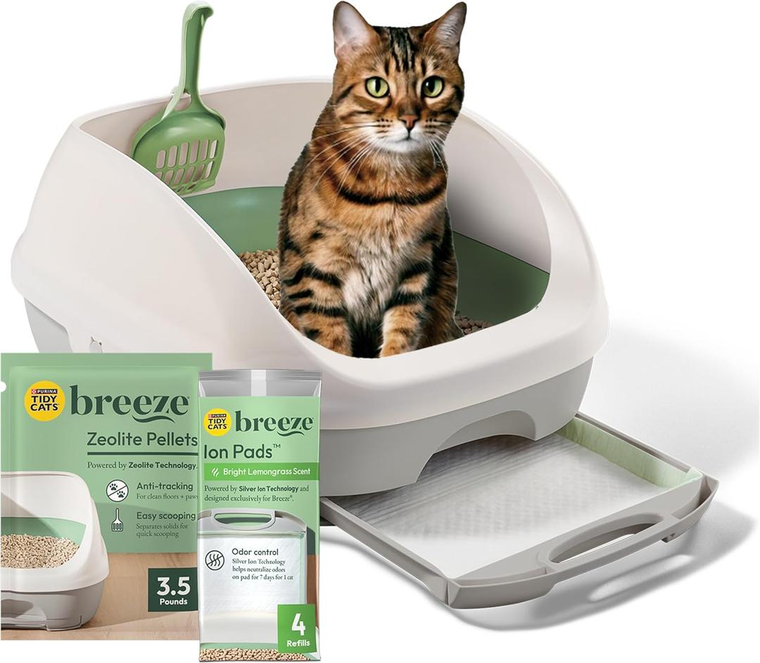 Purina Tidy Cats Litter Box System, BREEZE System Starter Kit Litter Box, Litter Pellets & Pads