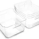 BINO | Plastic Organizer Bins, X-Large - 4 Pack | The SOHO Collection | Multi-Use Organizer Bins | Pantry & Freezer Bin | Plastic Storage Containers | Bin for Home & Kitchen Org (Clear)