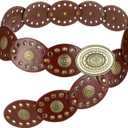 Womens Western Cowgirl Disc Belt, Vintage Wide Cowgirl Leather Oval Belts with Oval Buckle, Boho Leather Hollow Out Round Western Cowboy Cowgirls Waist Belt