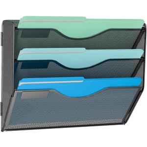Gawerk 3 Tier Hanging Wall File Organizer, Mesh Mail Paper Orgnization Hanging File Folder Holder for Home Office, Black