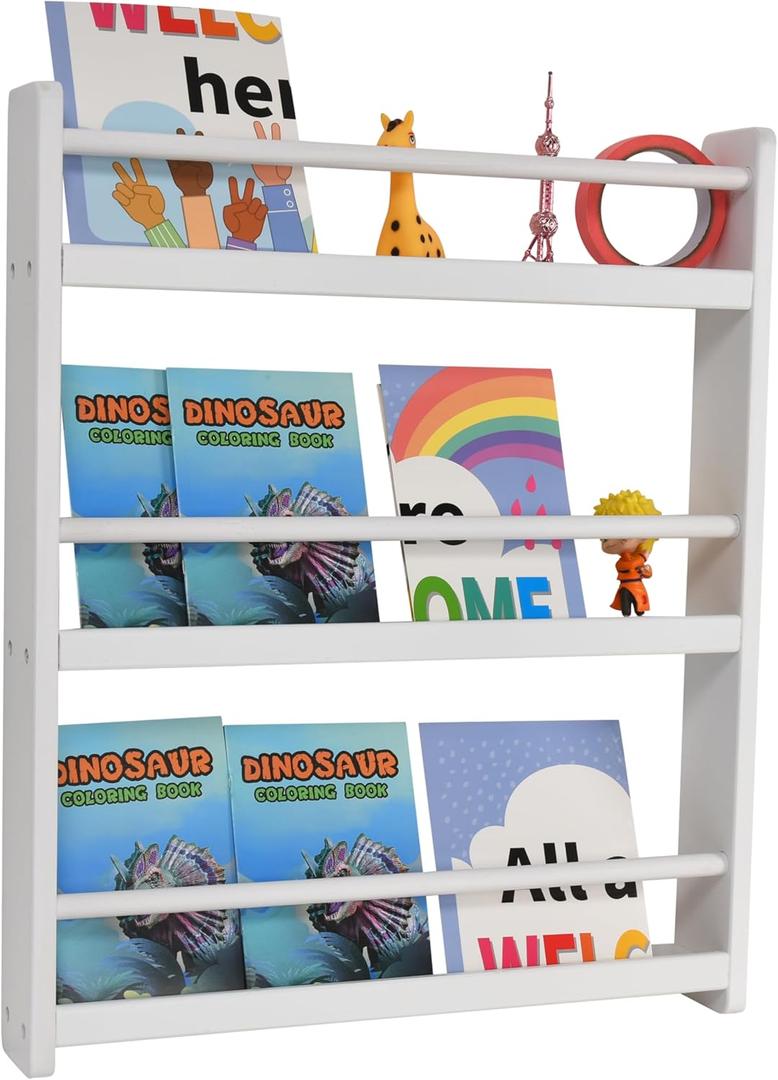 CHILDLIKE BEHAVIOR Bookshelf Organizer for Kids - White Bookshelf for Bedroom - 3 Tier Organizer - Single Sided Book Display - Nursery Book Shelves for Kids - Bookcase Rack for Bedroom, Study
