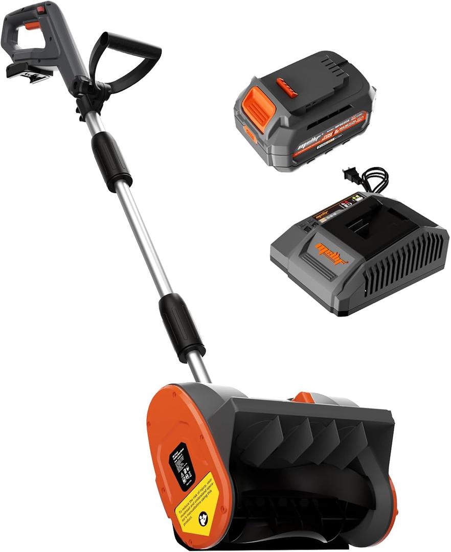 Mellif Brushless Snow Shovel with 4.0Ah Battery & Charger Kit, 12in. Clear Width, 6in. Clear Depth, 17ft. Throw Distance, Heavy-Duty, Cordless (Gray)