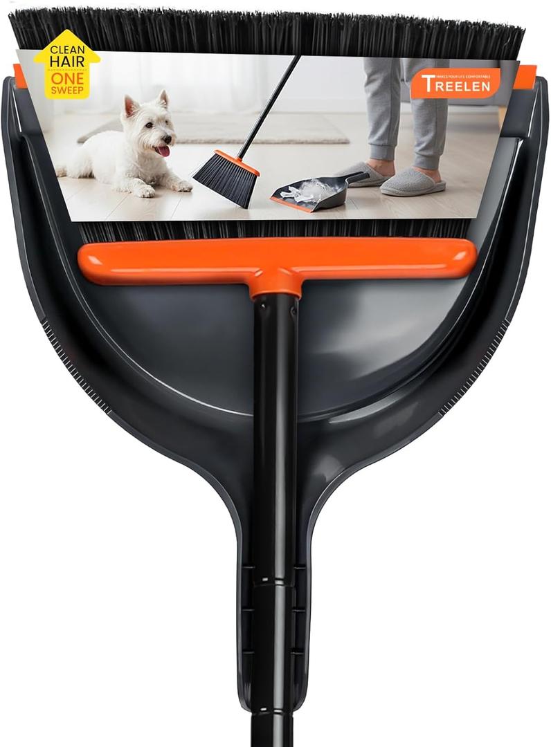 TreeLen Angle Broom and Dustpan Set, Dust Pan Snaps On Broom Handles Orange