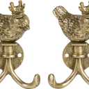 SOFFEE DESIGN 2PCS Crown Bird Double Hooks, Golden Metal Wall Hangers with Twin Prongs for Robes & Hats, Vintage Royal Themed Bedroom Entryway Decor