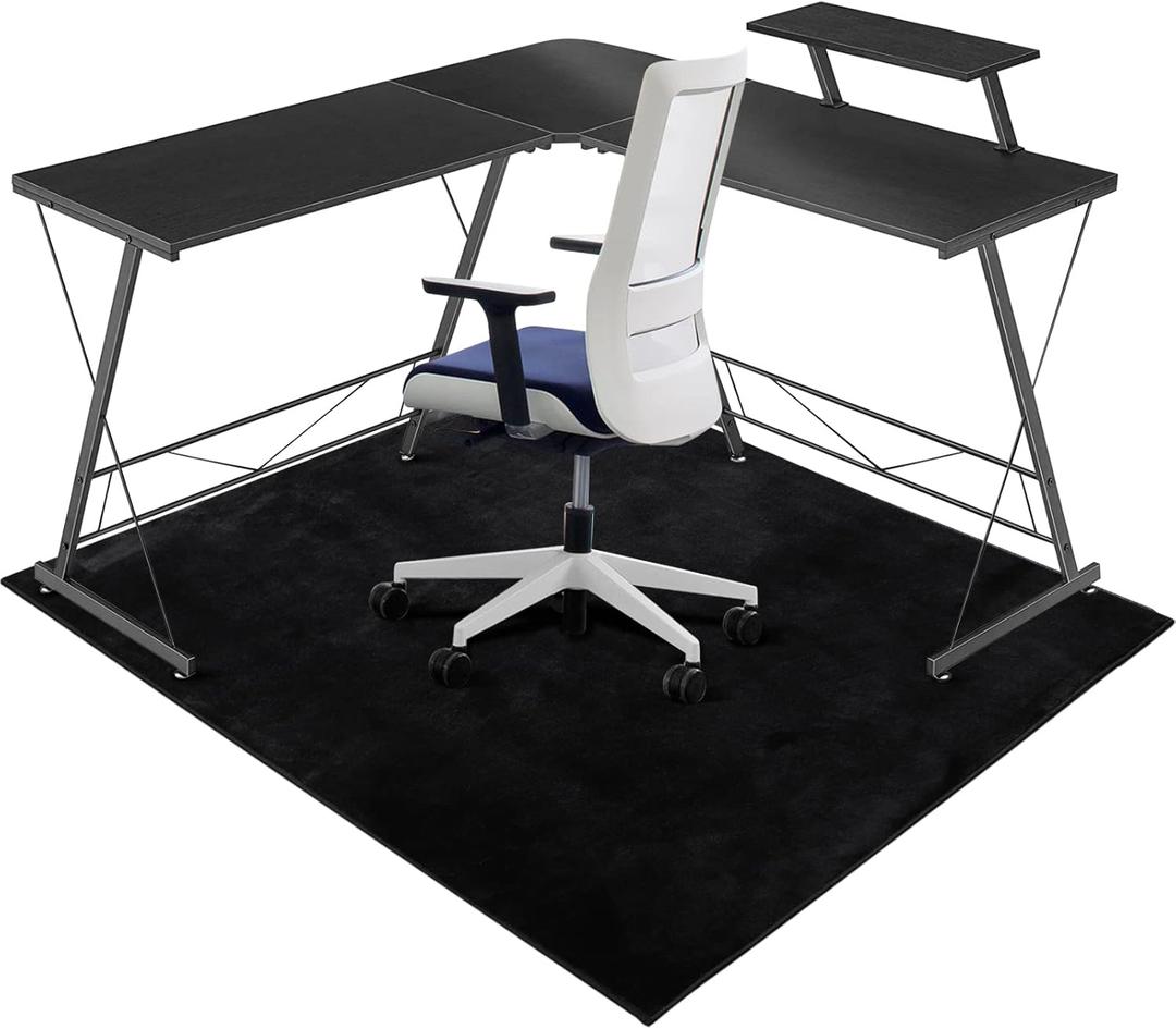 Large Office Chair Mat for Hard Floor, 63"x51" - Flannel Fabric Desk Rug, Protector for Home Office (Black)
