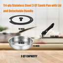Inqibee Tri-Ply Stainless Steel Cookware Set with Removable Handle, Detachable Handle 10 Inch Deep Frying Pan, 3 QT Saut Pan with Lid, Induction Kitchen Cooking, Dishwasher and Oven Safe