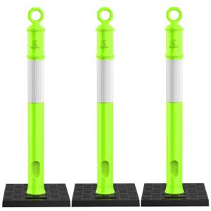 RoadHero 45 Inch Delineator Post with Base, Portable Lime Green Traffic Delineator Posts Cones with Reflective Collars for Parking Lots, Road Safety, Construction Events 3 Pack