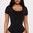 Women's Black Round-Neck Thong Bodysuit, Black, Size S