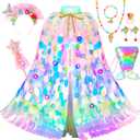 Princess Dress Up Toys Princess Dress Up Clothes Rainbow Mermaid Cape Kit 9 Pcs Gift Set for Little Girls 3-8 Years (7 - Light Up Rainbow Multi-color)